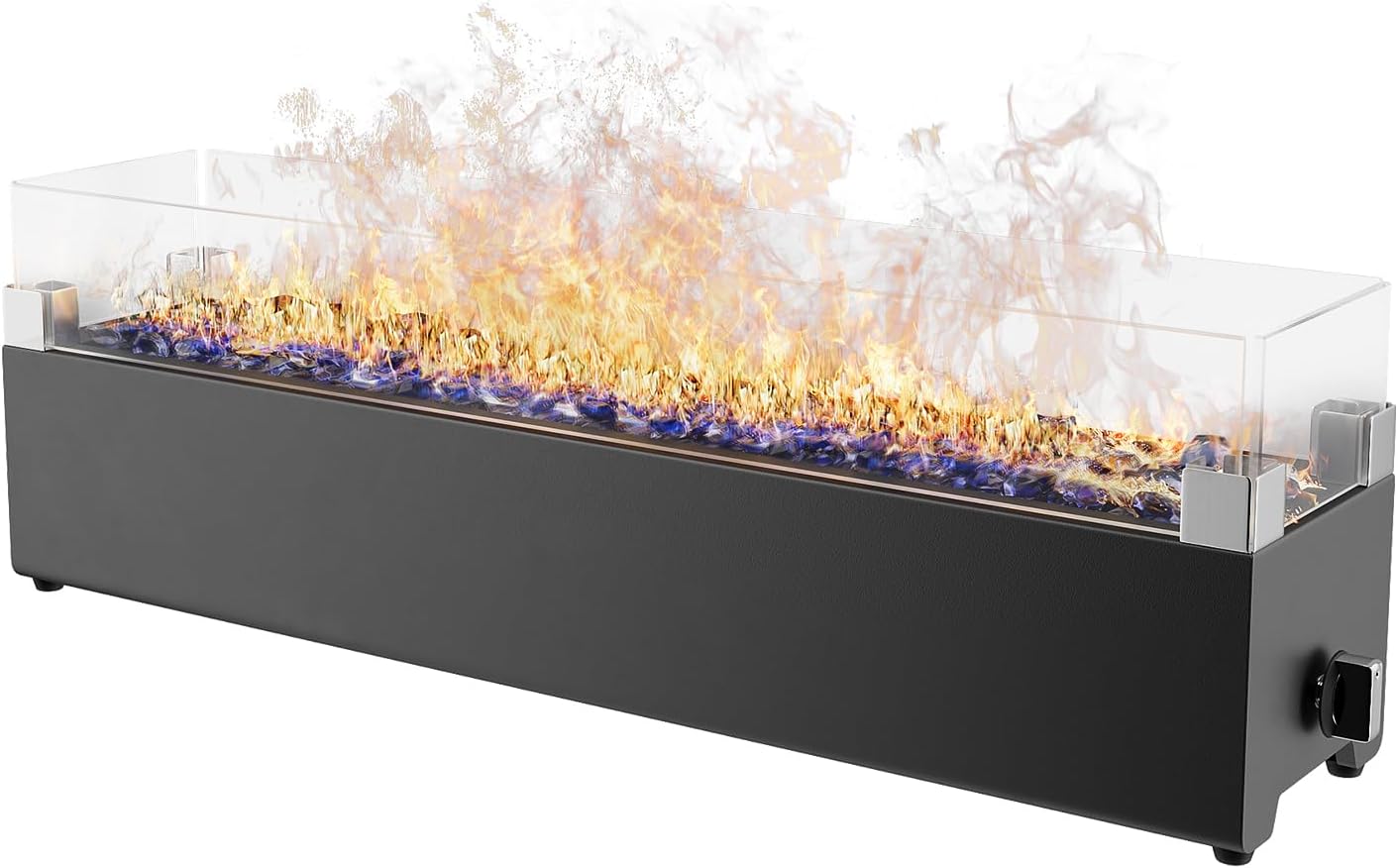 28” Tabletop Propane Fire Pit with Glass Shield & Rocks, 40,000 BTU