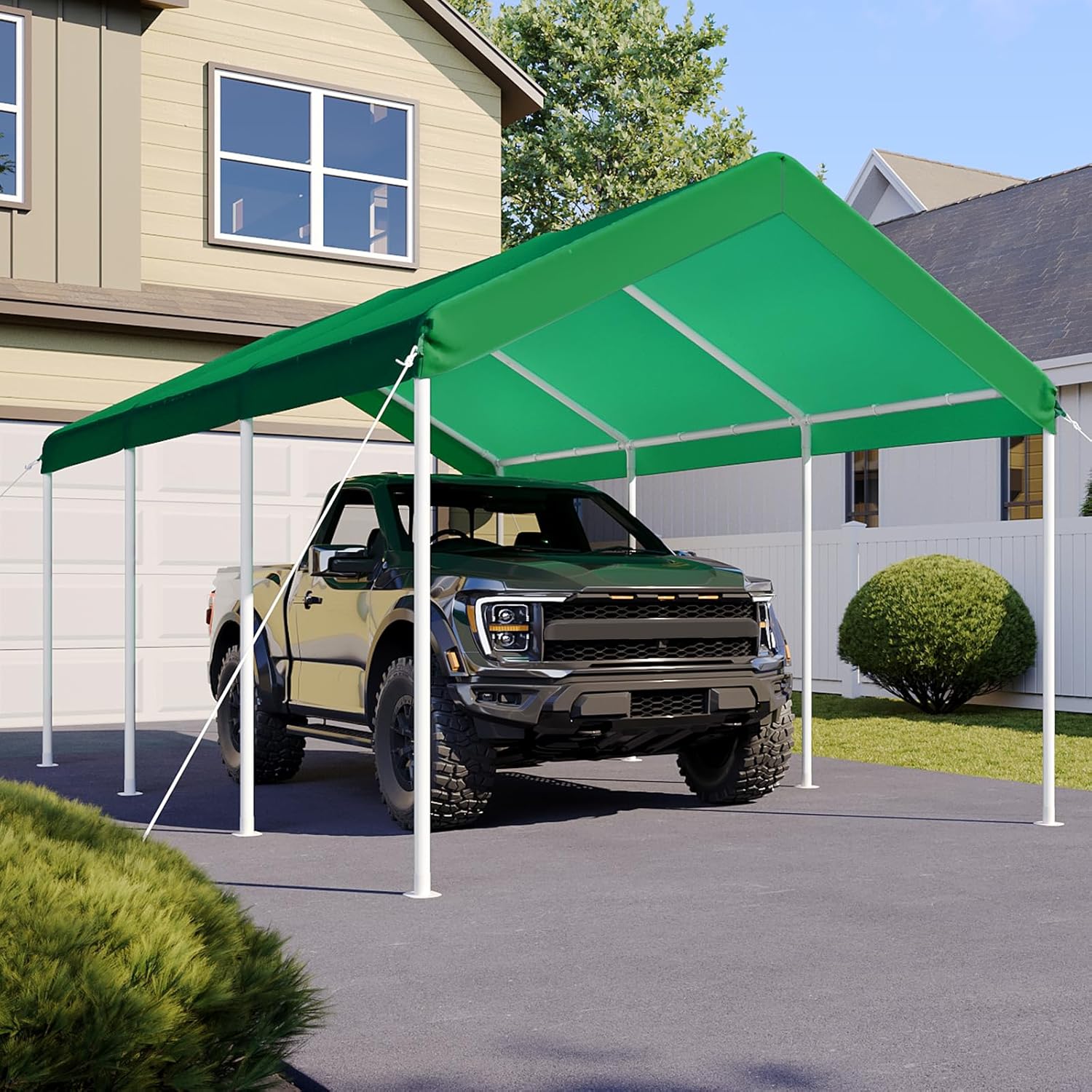 Aoxun 10x20 ft Heavy Duty Carport with Tarp & Wind Resistance Portable Carport Car Tent Outdoor Car Port with Tear Resistant Canopy, No Sidewall - Light Green