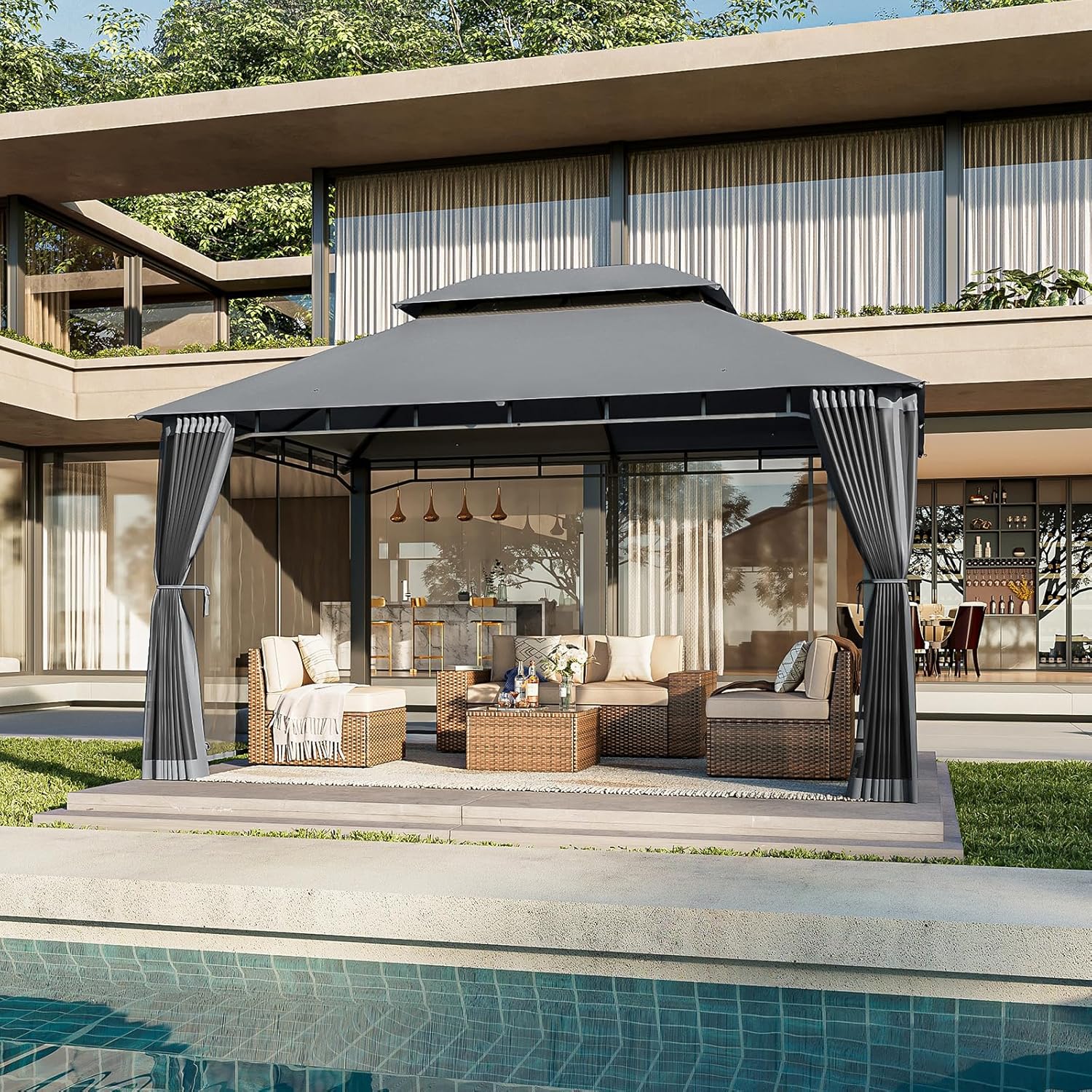 Soft Top Metal Frame Gazebo with Double Roofs