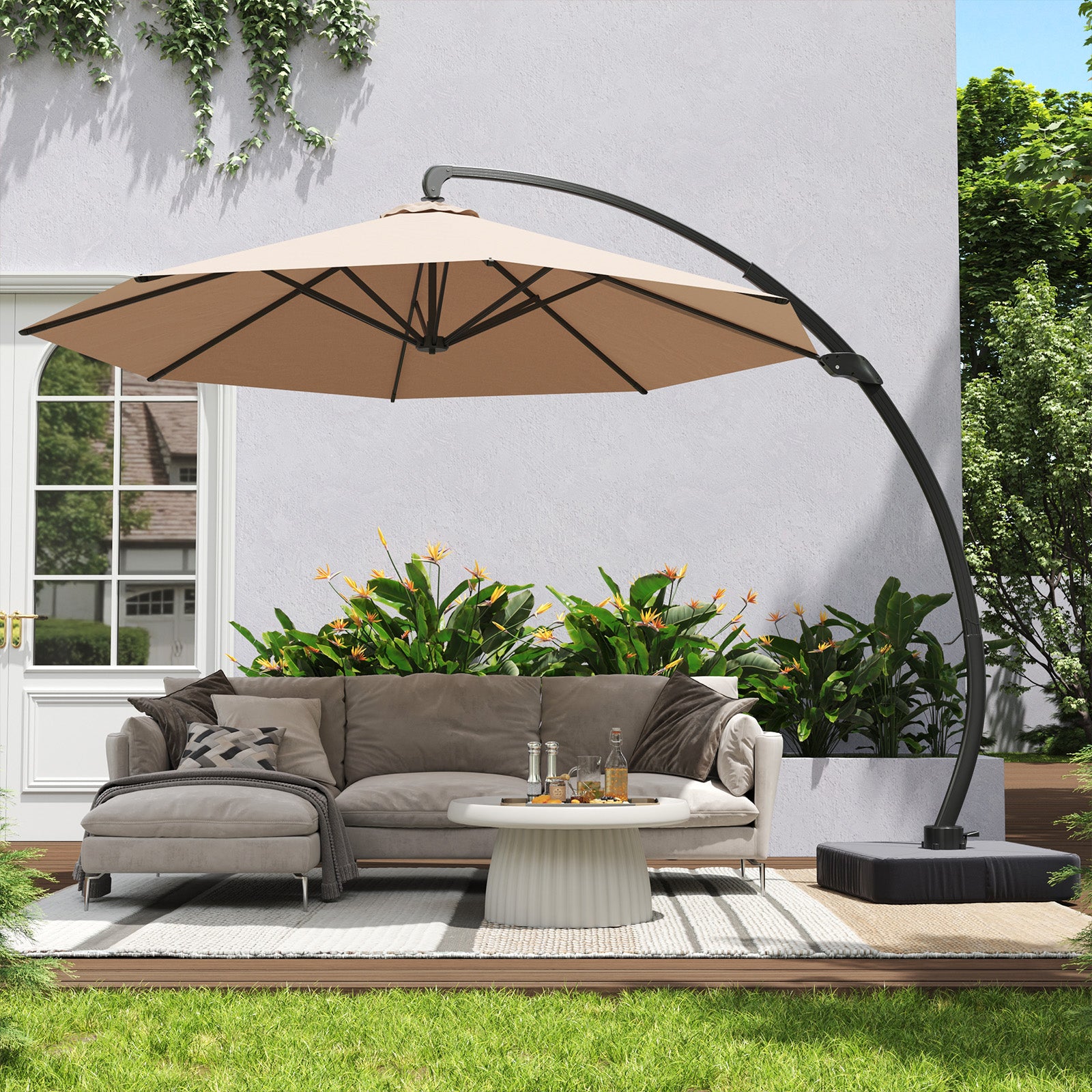 11' Aluminum Outdoor Offset Cantilever Umbrella with Base