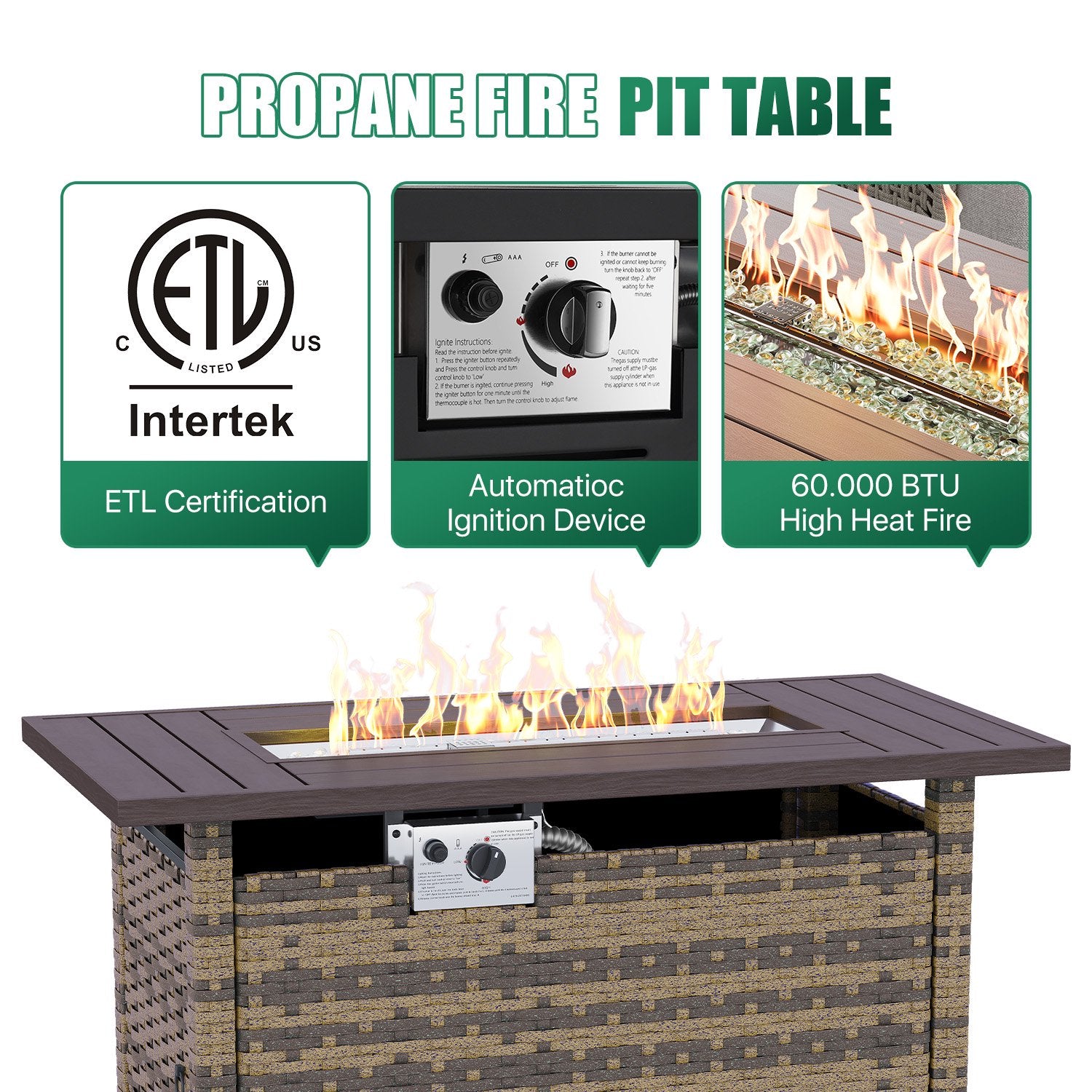 Clouddwell 15 Piece Patio Furniture Set with 44” Fire Pit Table Wicker Rattan Patio Conversation Set Outdoor Sectional Sofa Set with Coffee Table and Black Cushions(Waterproof Cover Included)