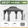 Outdoor Gazebo for Patio 10x12, Metal Frame Canopy with Double Roofs, Heavy Duty Party Tent and Shelter with Mosquito Netting and Privacy Screen for Backyard, Lawn, Garden,Deck (Gray)