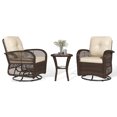 Clouddwell 3 Piece Patio Furniture Set Wicker Rattan Patio Conversation Set Outdoor Sectional Sofa Set with Coffee Table and White Cushions