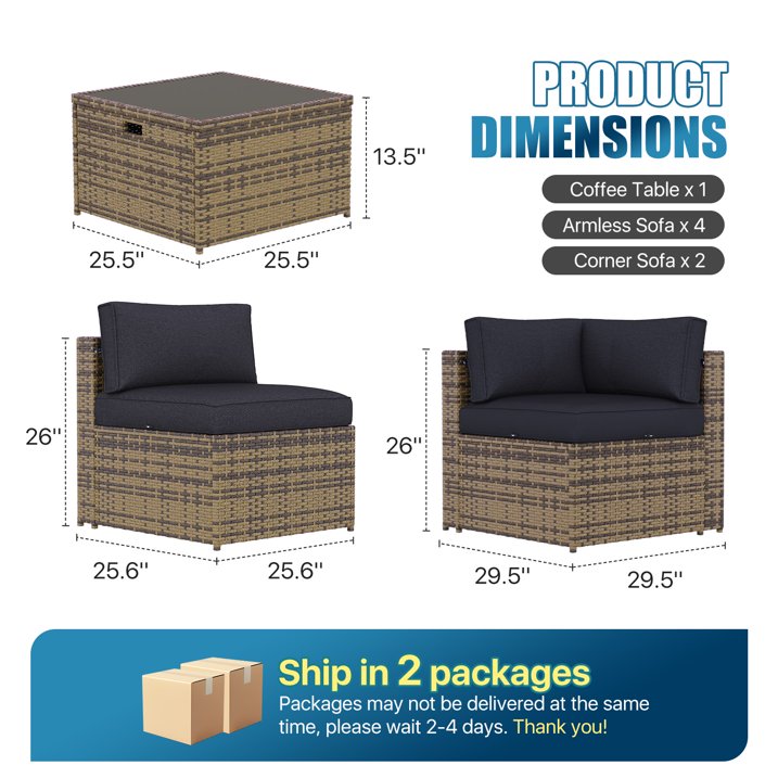 Sunmthink Patio Furniture Sets, 7-Piece Outdoor Patio Furniture with Thick Cushions, Wicker Outdoor Conversation Set and Waterproof Cover for Backyard, Poolside, Garden