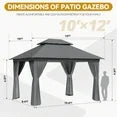 Sunmthink Outdoor Gazebo for Patio 10x12, Metal Frame Canopy with Double Roofs, Heavy Duty Party Tent and Shelter with Mosquito Netting and Privacy Screen for Backyard,Garden,Deck (Gray)