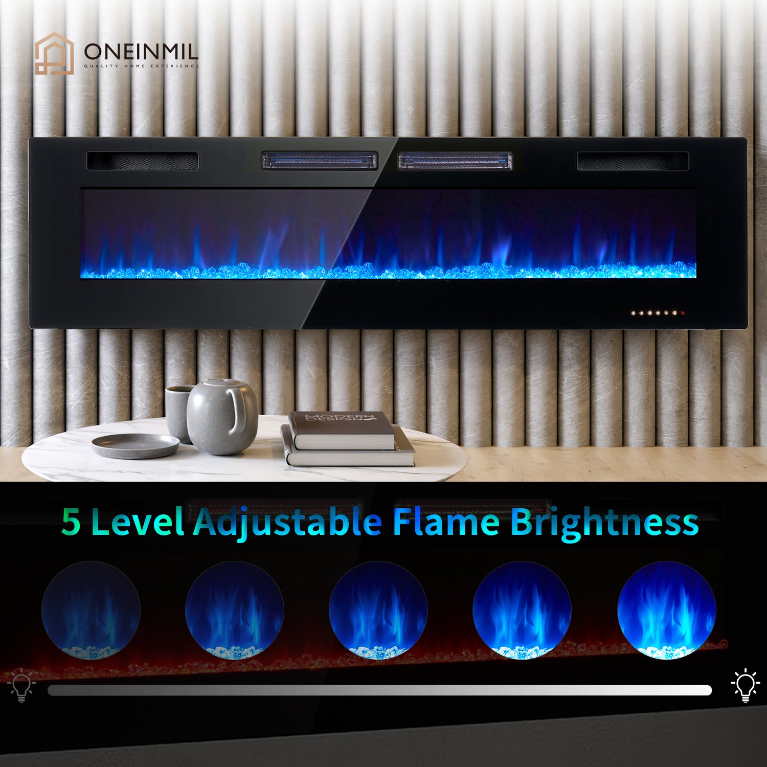 68" Electric Fireplace Inserts, Recessed and Wall Mounted Fireplace Heater for Indoor
