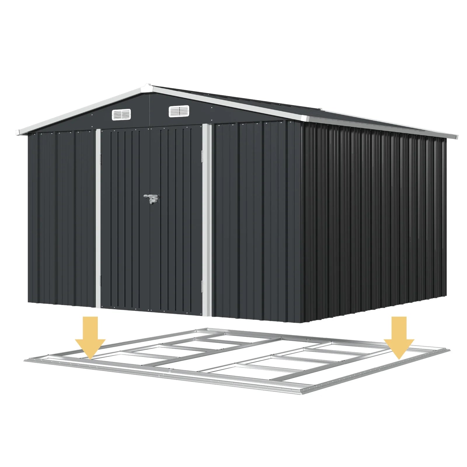 10x10 ft Outdoor Storage Shed, Steel Garden Shed, Black(Floor included)