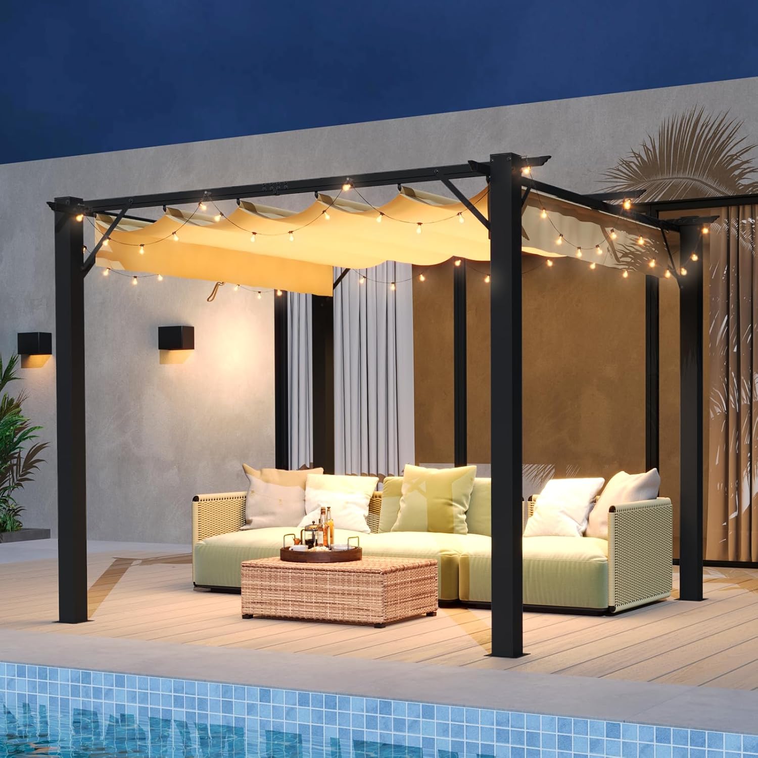Retractable Pergola with Sun Shade Cover