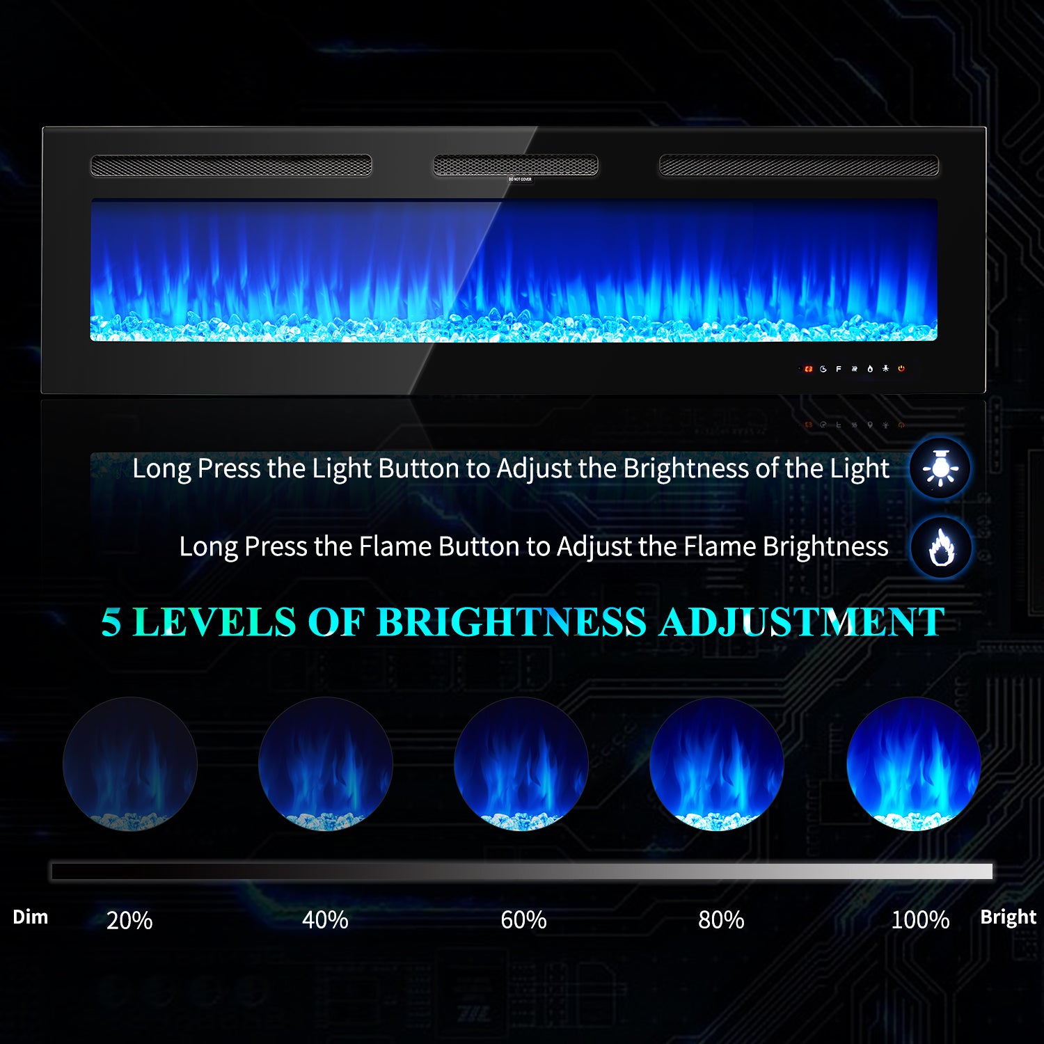 60" Electric Fireplace, Recessed Wall Mounted Electric Fireplace inserts, Ultra Thin Adjustable Flame Colors & Speed Fireplace, Fireplace with Touch Screen and Remote Control