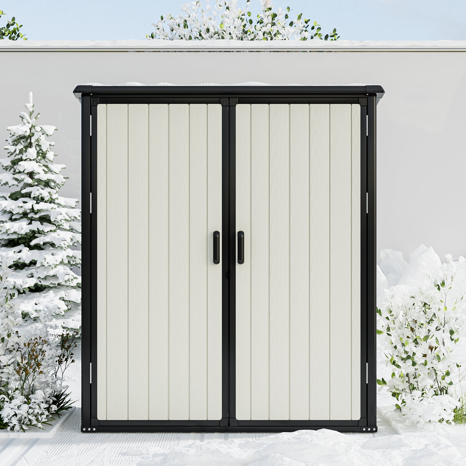 Aoxun 4.7’ x 2.7’ Resin Outdoor Storage Shed, with Lockable door, with Reinforced Floor, Waterproof, All-Weather for Backyard, Patio, Beige & Black