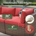 12 Piece Patio Furniture Set with 44” Fire Pit Table Wicker Rattan Outdoor Sectional Sofa Set with Coffee Table and 4” Thickened Cushions, Red (Waterproof Cover Included)