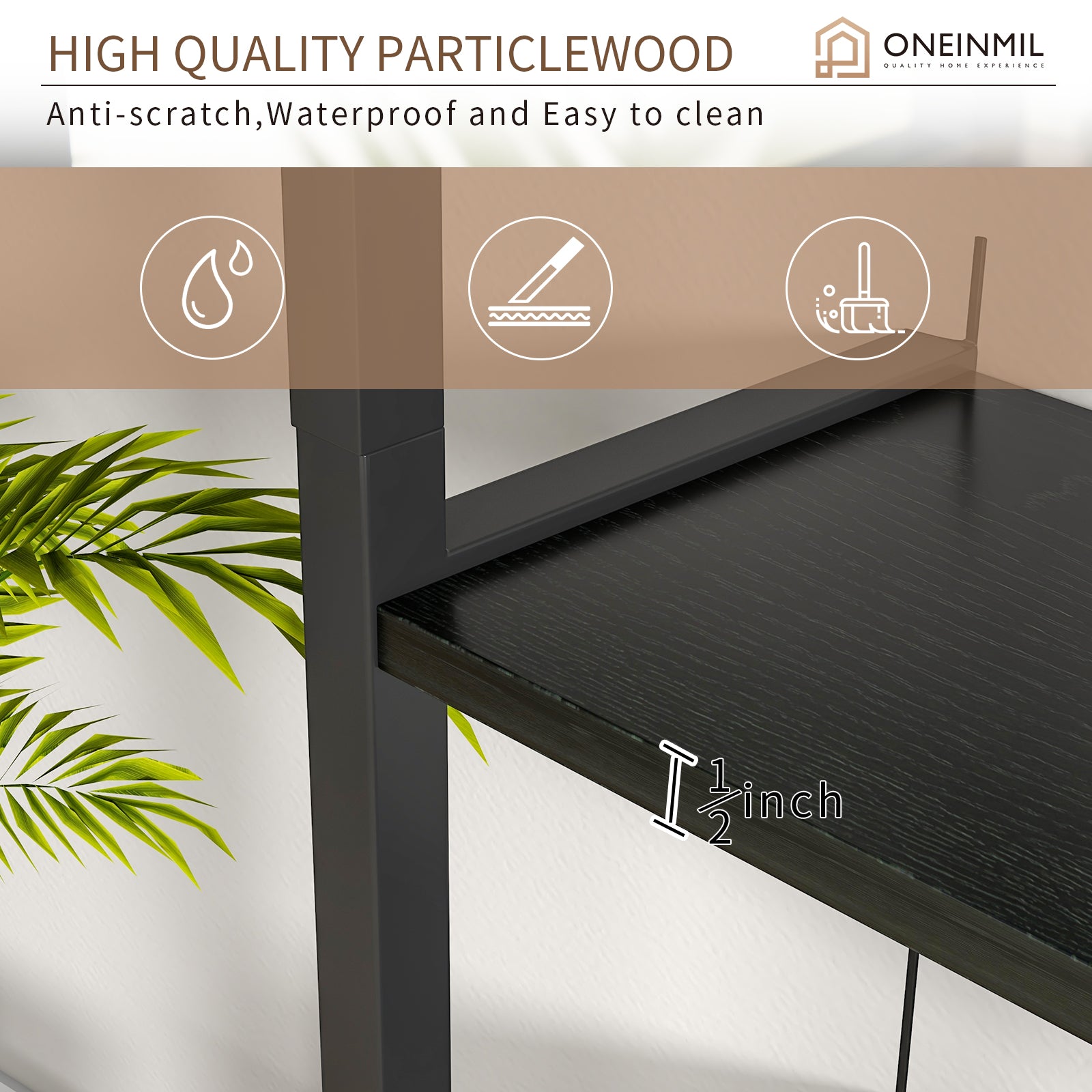 6 Shelf Bookcase with 2 Drawers, 71" Rustic Black Bookshef for Living Room and Home Office