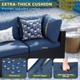 8 Piece Patio Furniture Set with 44” Fire Pit Table Wicker Rattan Patio Sectional Sofa Set Outdoor Seating Furniture with 4'' Thickened Cushion, Navy Blue (Include Waterproof Cover)