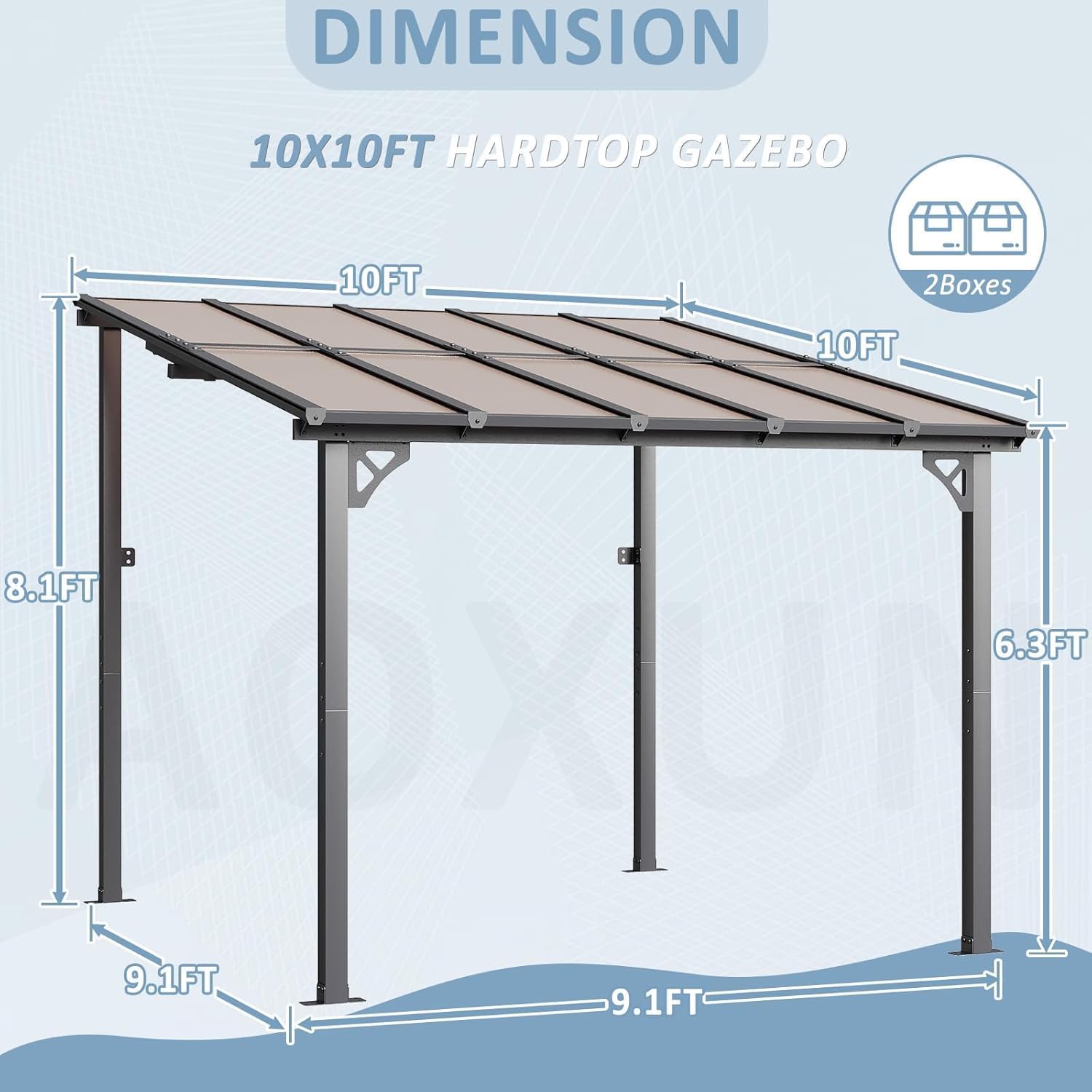 Aoxun 10’x 10’ Premium Gazebo with Aluminum Top Frame & Polycarbonate Panel, Wall Mounted Gazebos Pergola, Outdoor Patio Lean to Gazebo, Awnings with Sloped Roof, for Backyard, Porch, Deck