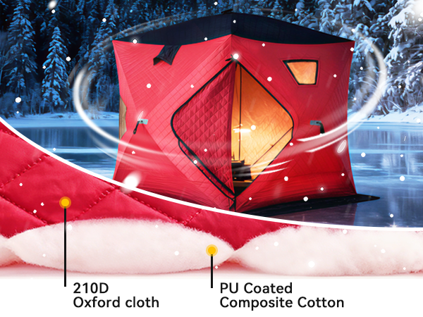 Aoxun Ice Fishing Tent Pop Up Instant Setup 2-3 Person Portable Shanty Hub Waterproof Insulated Shelter for Winter Fishing & Camping