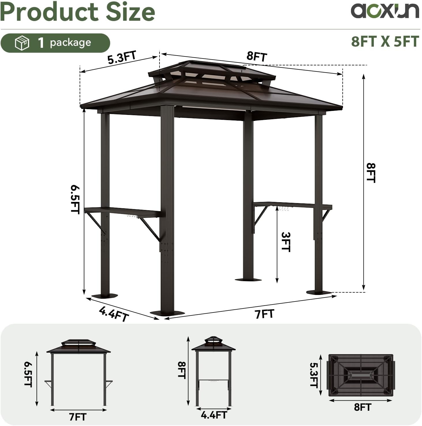8' x 5' Grill Gazebo with Polycarbonate Double Top
