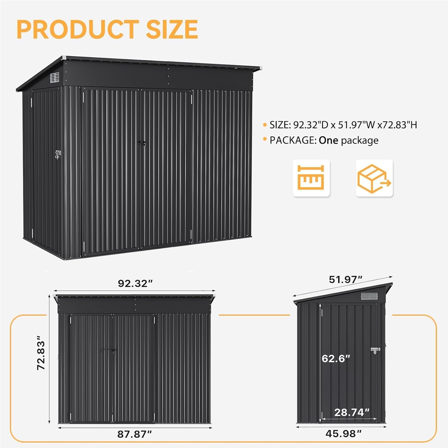 Aoxun 8' x 4' Shed 140 CU.FT. Outdoor Shed with Triple Lockable Door Metal Storage Cabinet with Premium Waterproof Panel for Tools Bicycles Storage for Garden, Patio, Courtyard Visit the Aoxun Store