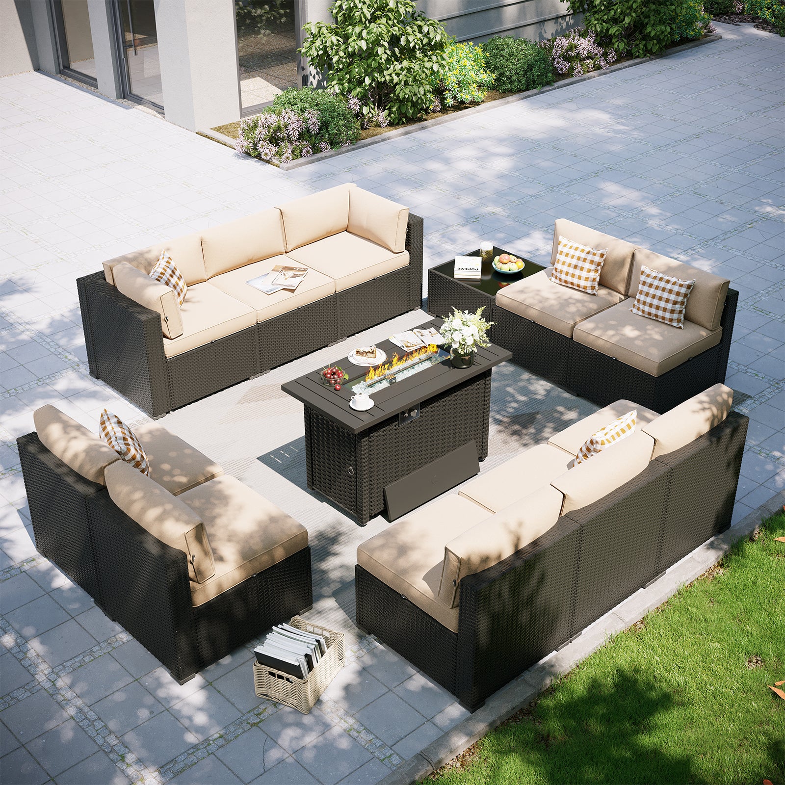 Aoxun Patio Furniture Set, 7 Piece Outdoor Sectional Sofas with Waterprool Cover, Wicker Rattan Outdoor Furniture Patio Conversation Set for Backyard, Garden Peacock Blue