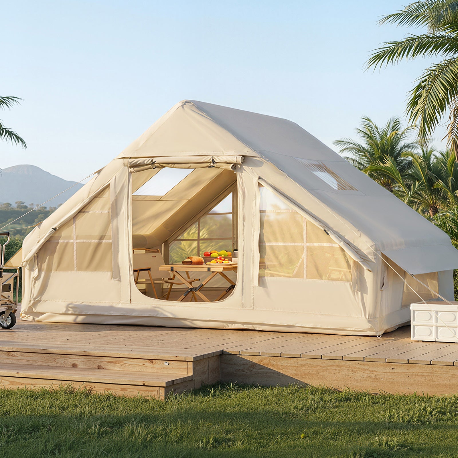 Aoxun Inflatable Camping Tent for 4-8 Person, Instant Setup Family Size Tent, Waterproof Windproof Outdoor Shelter with UV Protection, Lightweight Portable for Camping, Beach, Festivals (Beige)