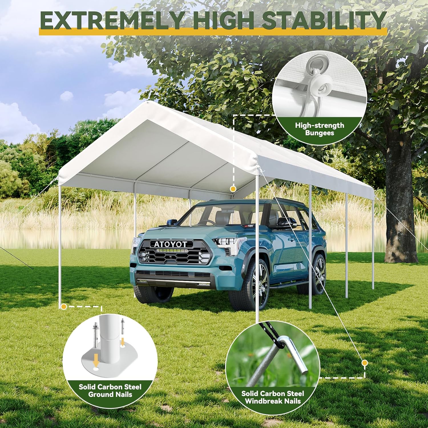 10x20x9 FT Portable Carport Tent with Reinforced Structure