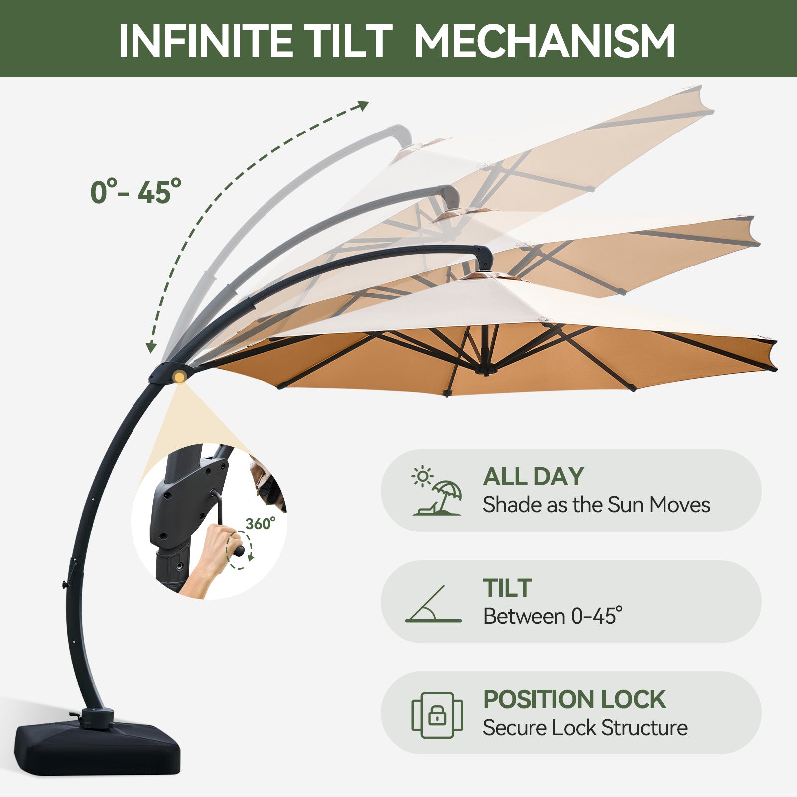 11' Aluminum Outdoor Offset Cantilever Umbrella with Base