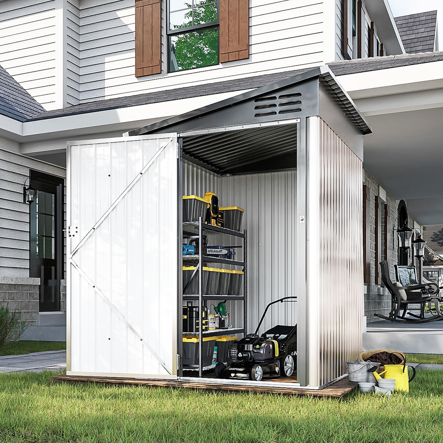 Wall Mounted Metal Lean To Storage Shed With Side Door