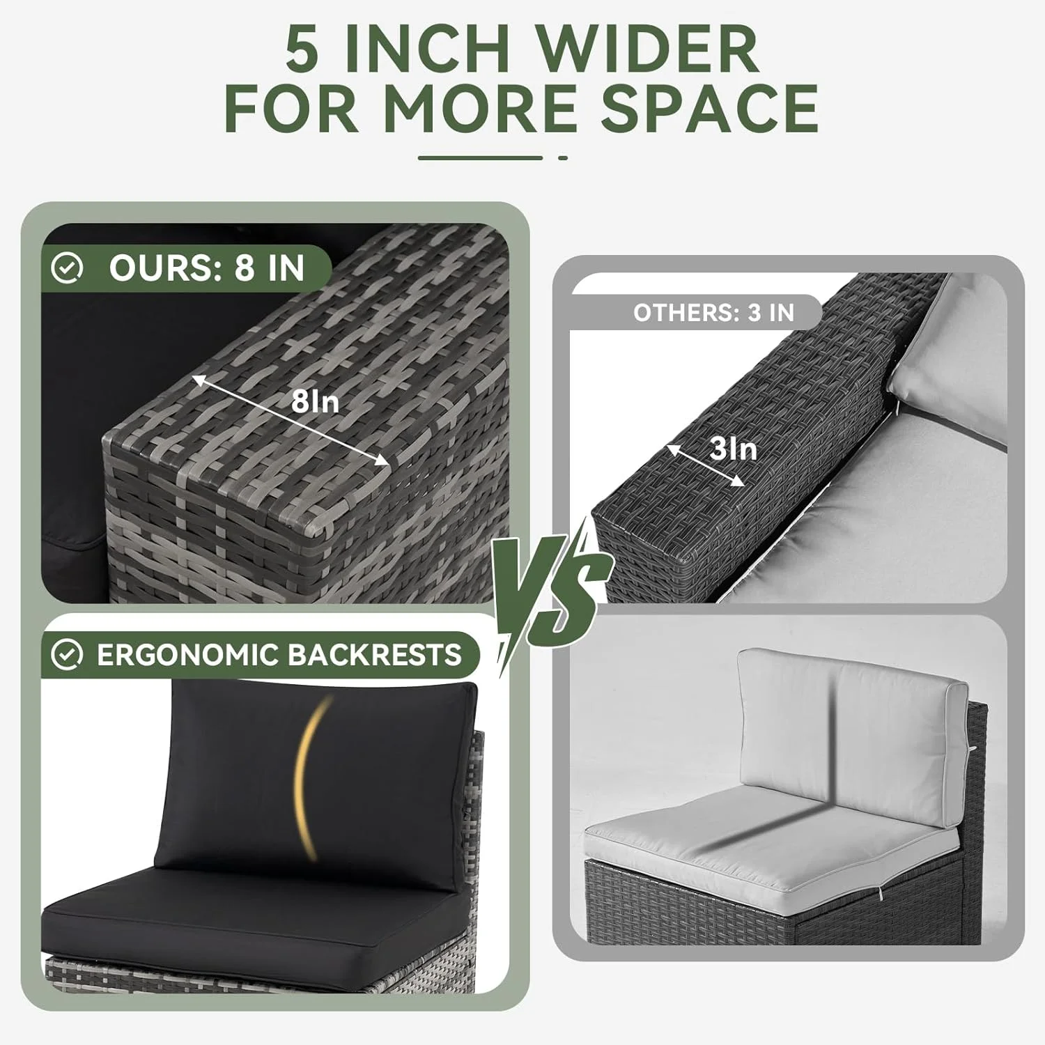 Aoxun 7 Pcs Outdoor Patio Furniture Sets with with 44'' Fire Table, Widen Armrests Wicker Outdoor Sectional for Backyard (Waterproof Cover Include)