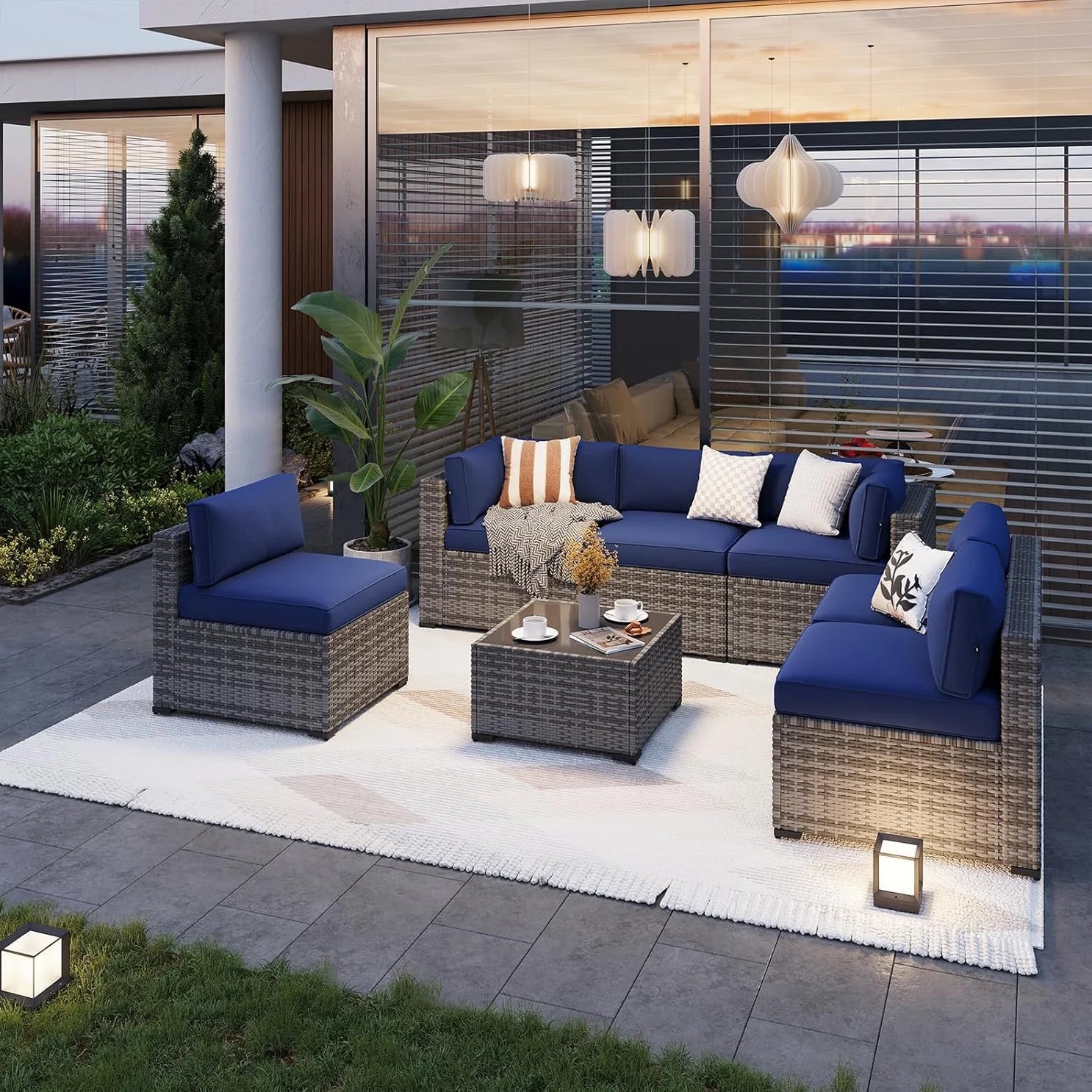 7 pcs Patio Wicker Sofa Sets