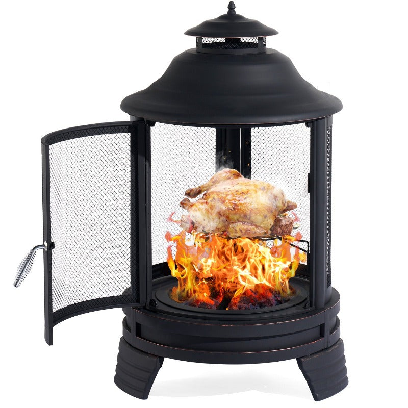 Pagoda-style Chiminea Fire Pit with Grill