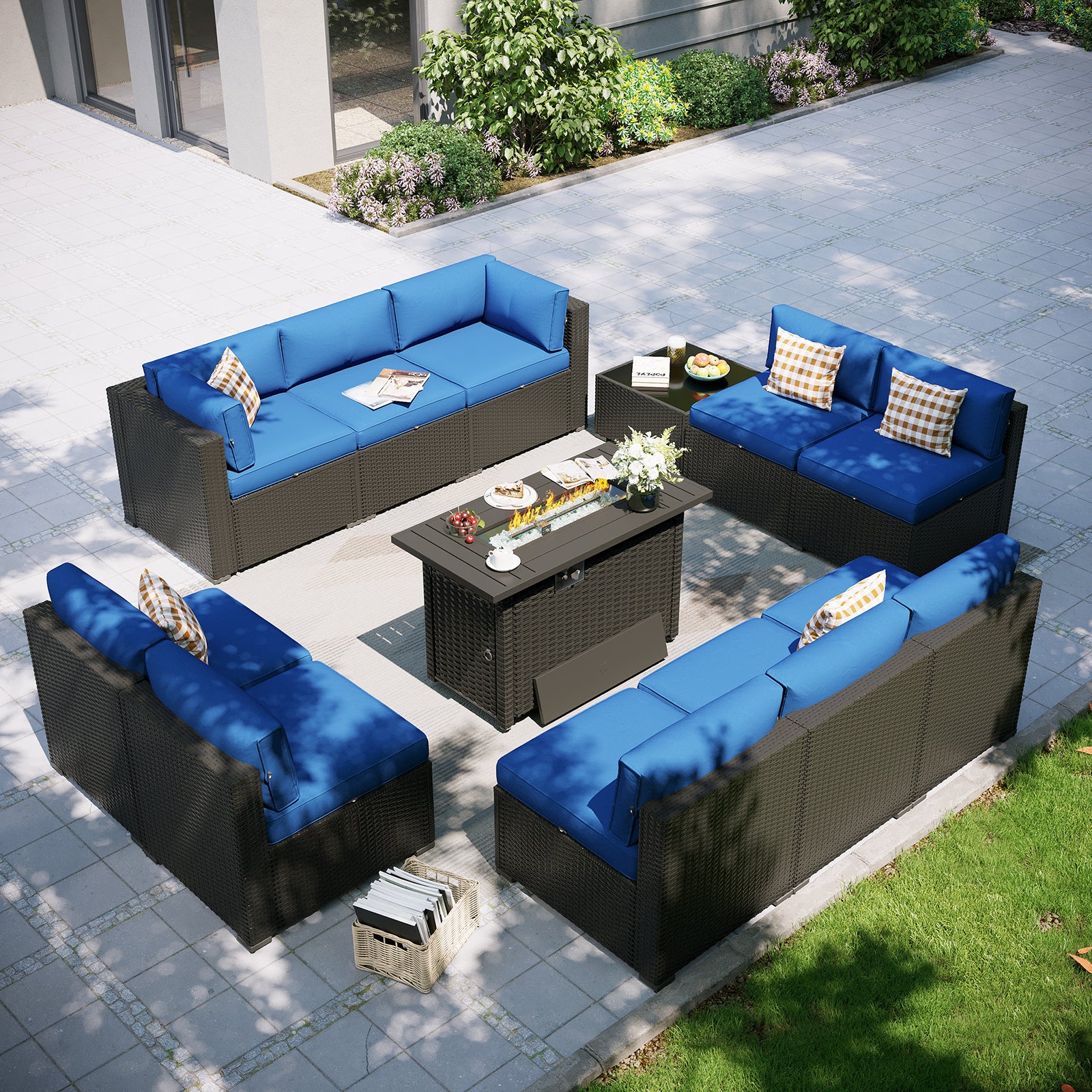 Aoxun Patio Furniture Set, 7 Piece Outdoor Sectional Sofas with Waterprool Cover, Wicker Rattan Outdoor Furniture Patio Conversation Set for Backyard, Garden Peacock Blue
