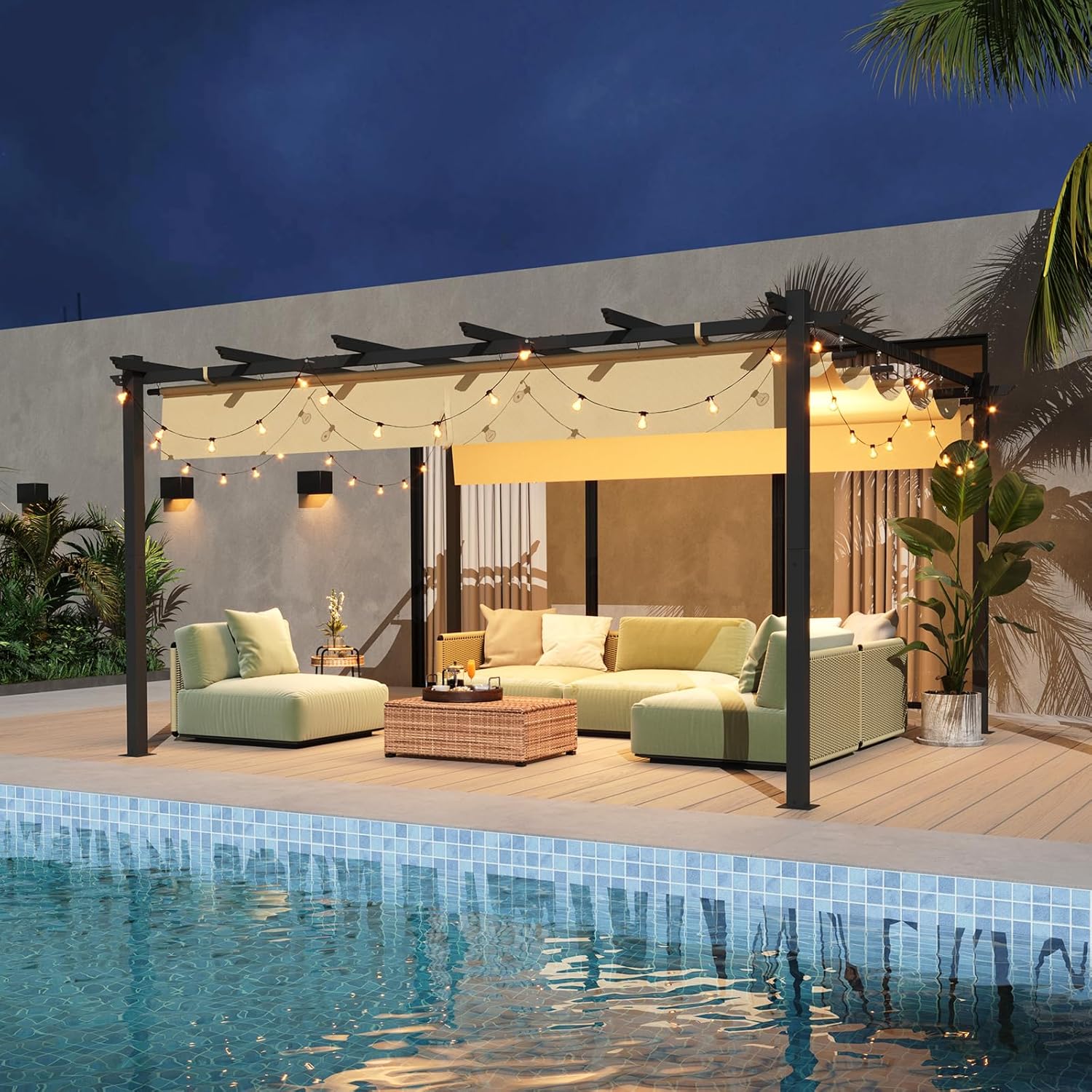 Retractable Pergola with Sun Shade Cover