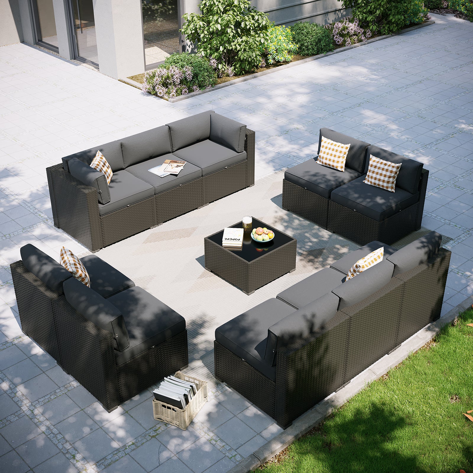 Aoxun Patio Furniture Set, 7 Piece Outdoor Sectional Sofas with Waterprool Cover, Wicker Rattan Outdoor Furniture Patio Conversation Set for Backyard, Garden Peacock Blue