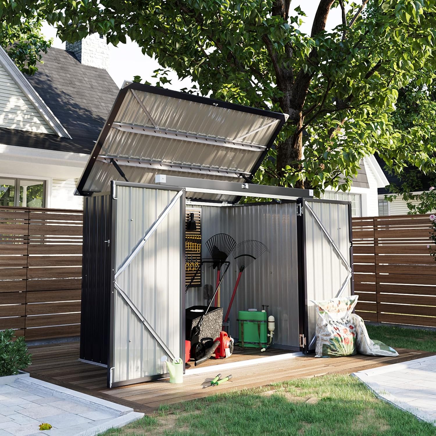 Metal Trash Shed with Lockable Door