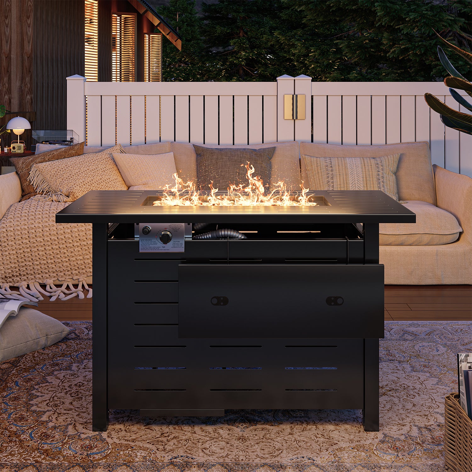 Clouddwell 40"/44" Black/Brown Propane Fire Pit Table, 50,000 BTU Outdoor Gas Firepit with Lava Rocks, Removable Lid & Waterproof Cover for Patio