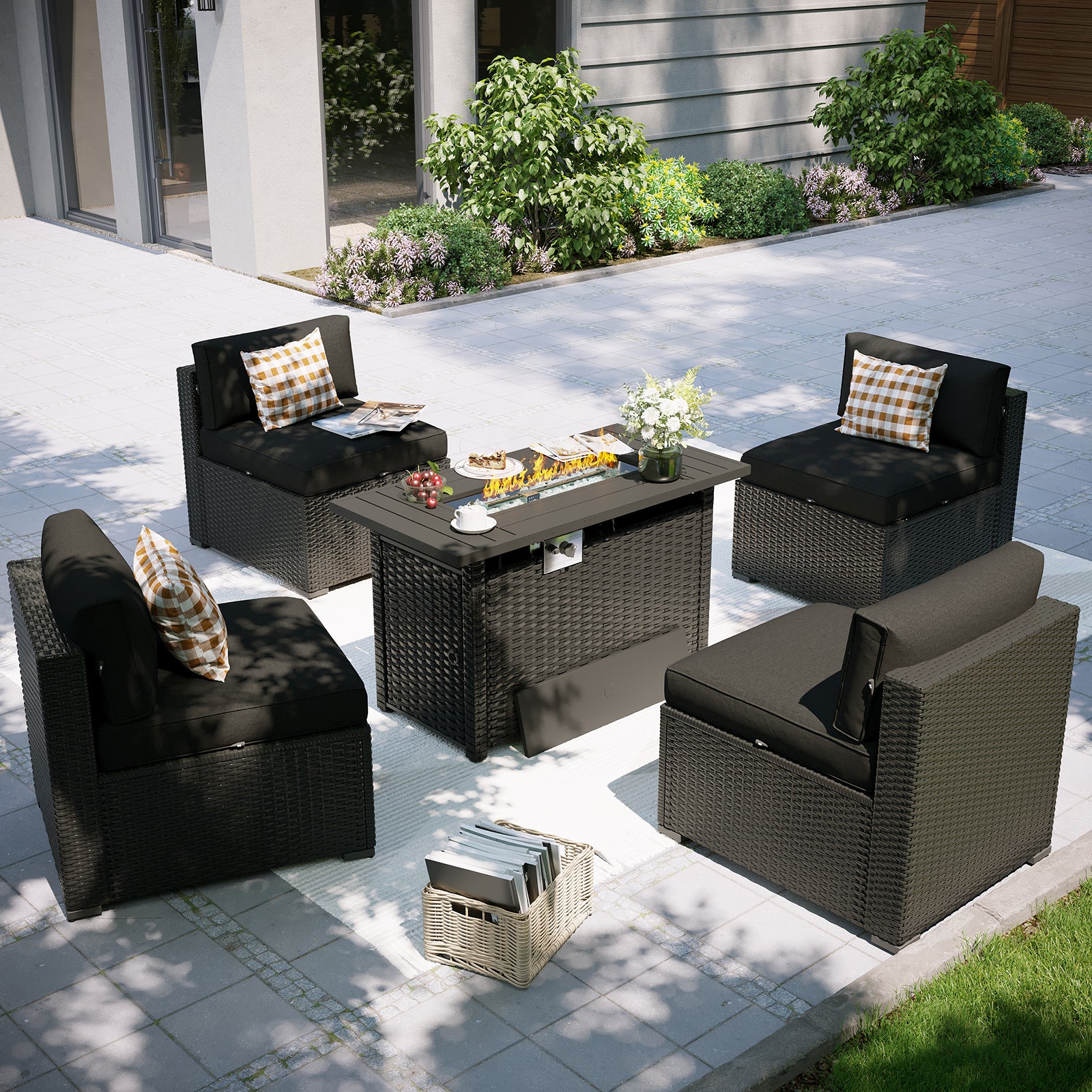 Aoxun Patio Furniture Set, 7 Piece Outdoor Sectional Sofas with Waterprool Cover, Wicker Rattan Outdoor Furniture Patio Conversation Set for Backyard, Garden Peacock Blue