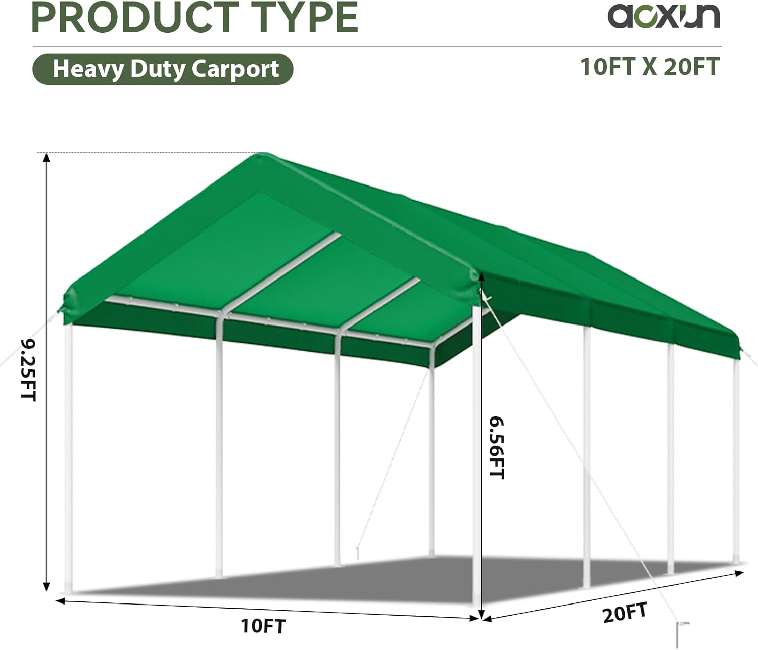 Aoxun 10x20 ft Heavy Duty Carport with Tarp & Wind Resistance Portable Carport Car Tent Outdoor Car Port with Tear Resistant Canopy, No Sidewall - Light Green