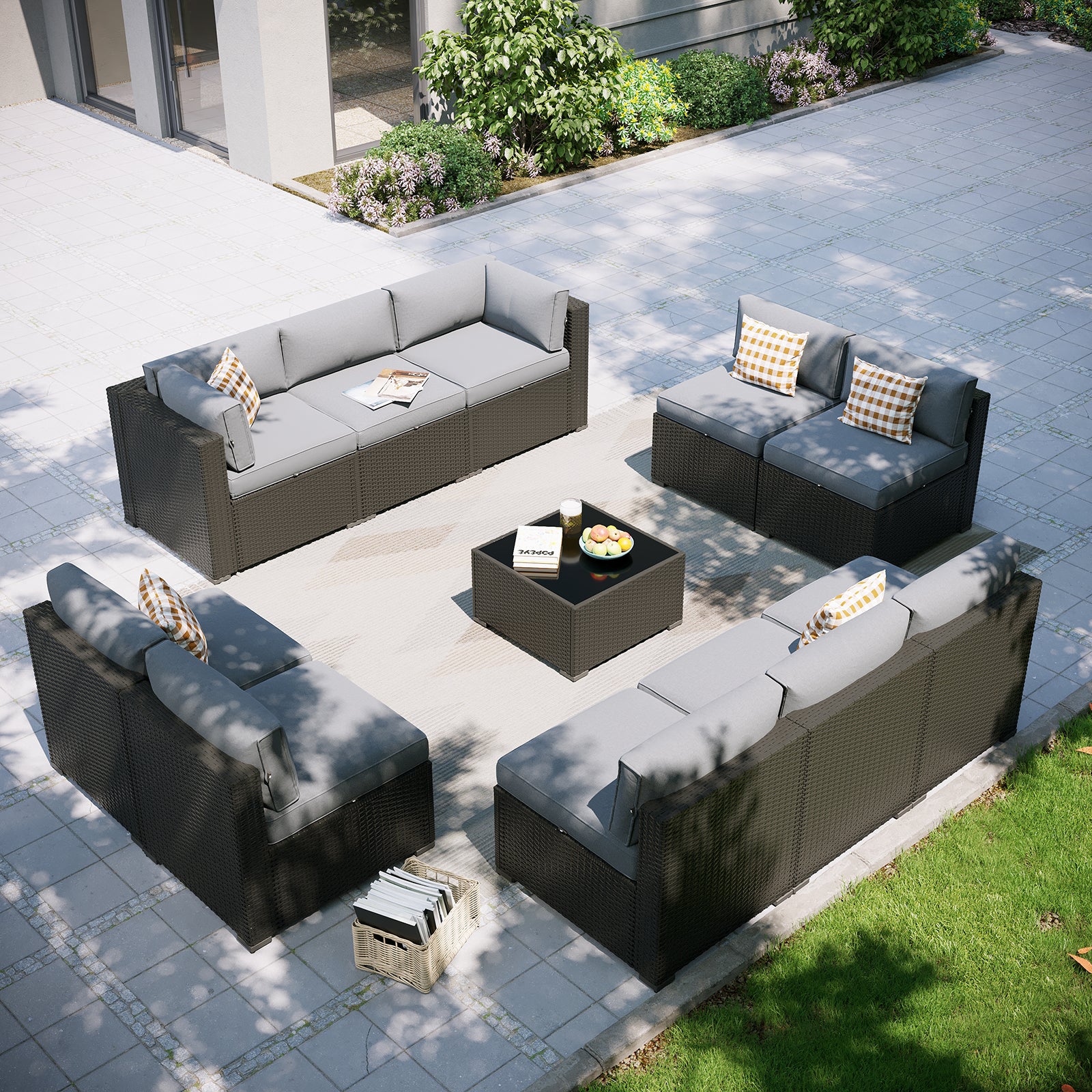 Aoxun Patio Furniture Set, 7 Piece Outdoor Sectional Sofas with Waterprool Cover, Wicker Rattan Outdoor Furniture Patio Conversation Set for Backyard, Garden Peacock Blue