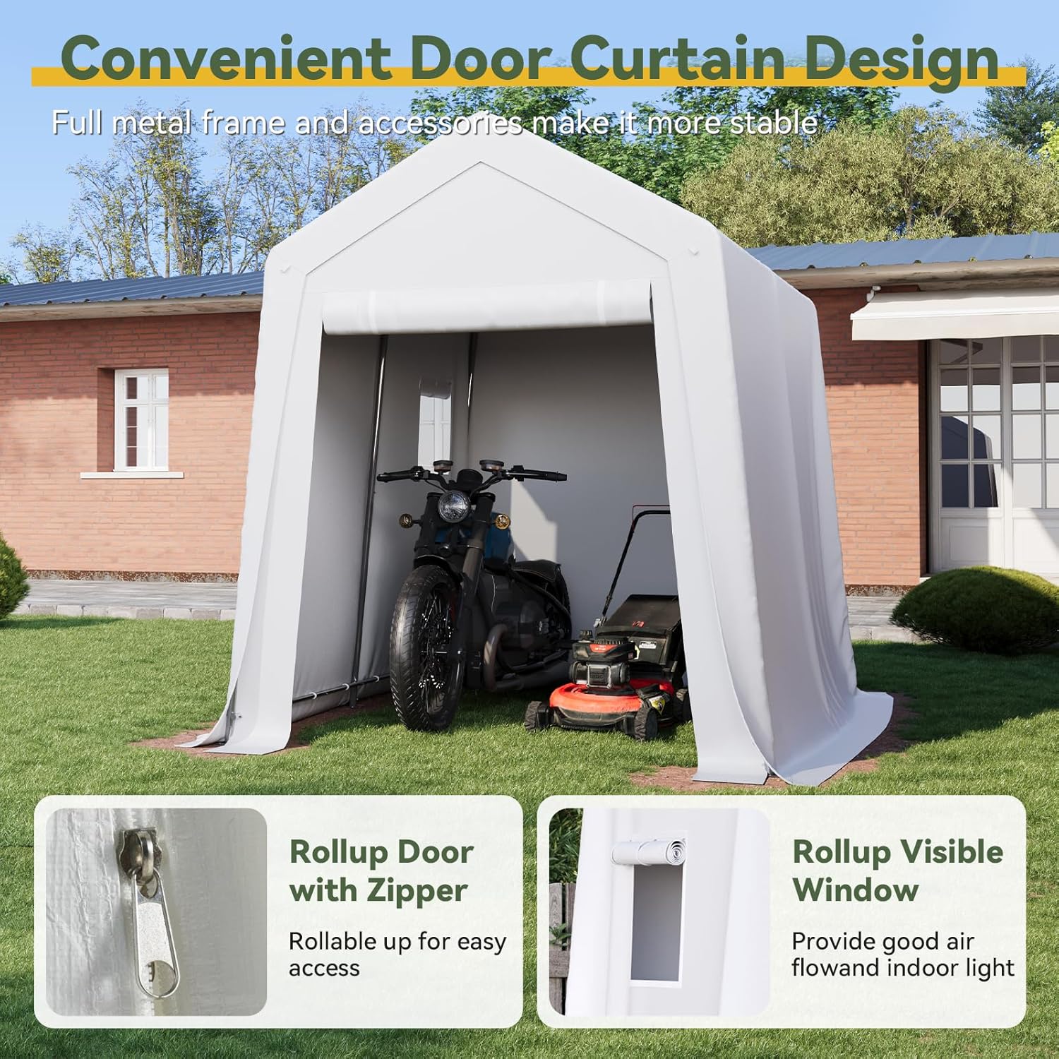 6x8x7 FT Portable Motorcycle Carport Tent with Roll-up Zipper Door and Window