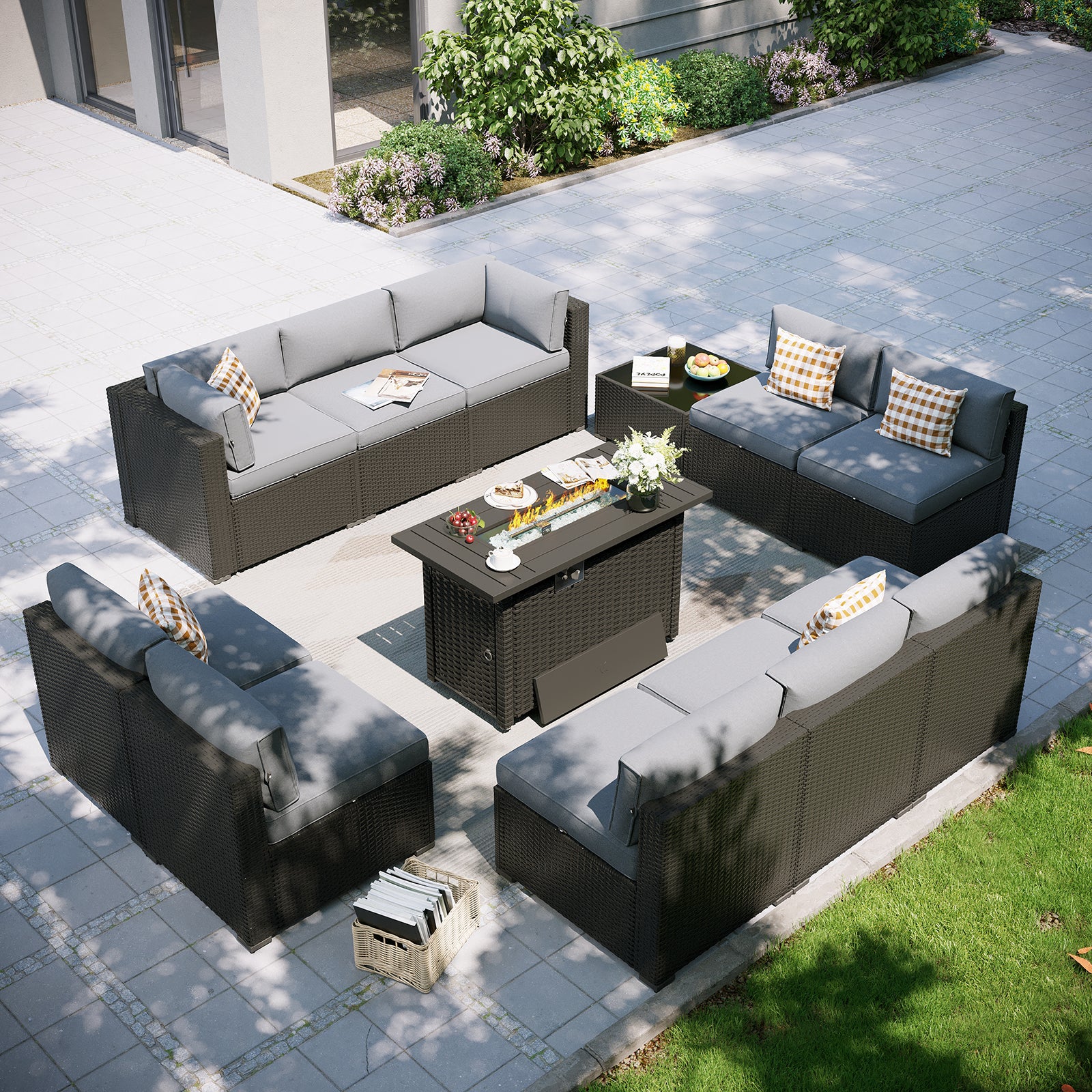 Aoxun Patio Furniture Set, 7 Piece Outdoor Sectional Sofas with Waterprool Cover, Wicker Rattan Outdoor Furniture Patio Conversation Set for Backyard, Garden Peacock Blue