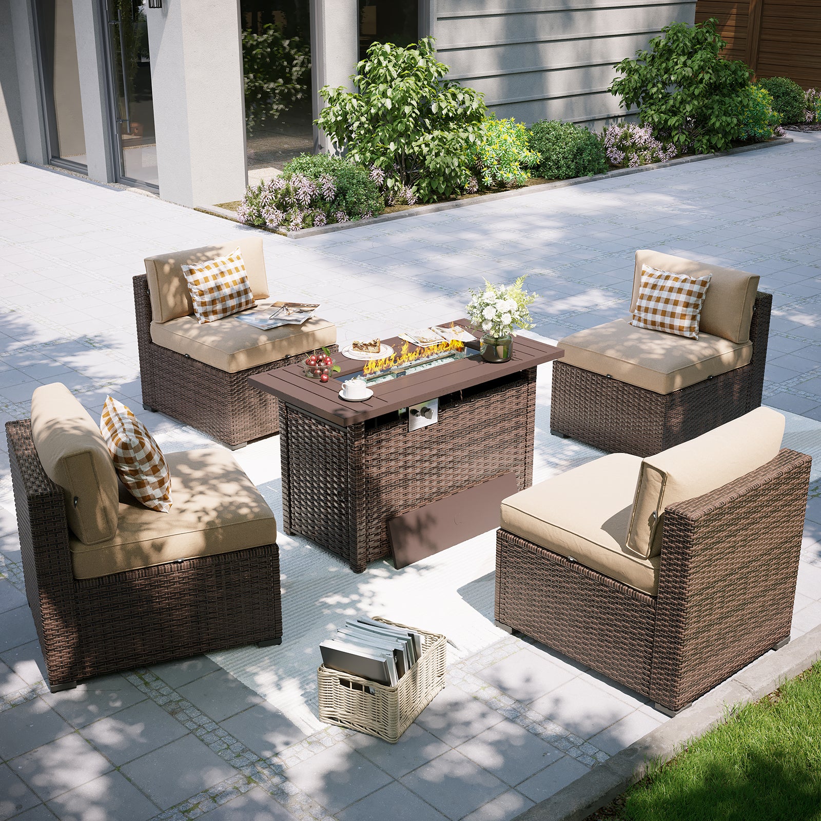 Aoxun Patio Furniture Set, 7 Piece Outdoor Sectional Sofas with Waterprool Cover, Wicker Rattan Outdoor Furniture Patio Conversation Set for Backyard, Garden Peacock Blue