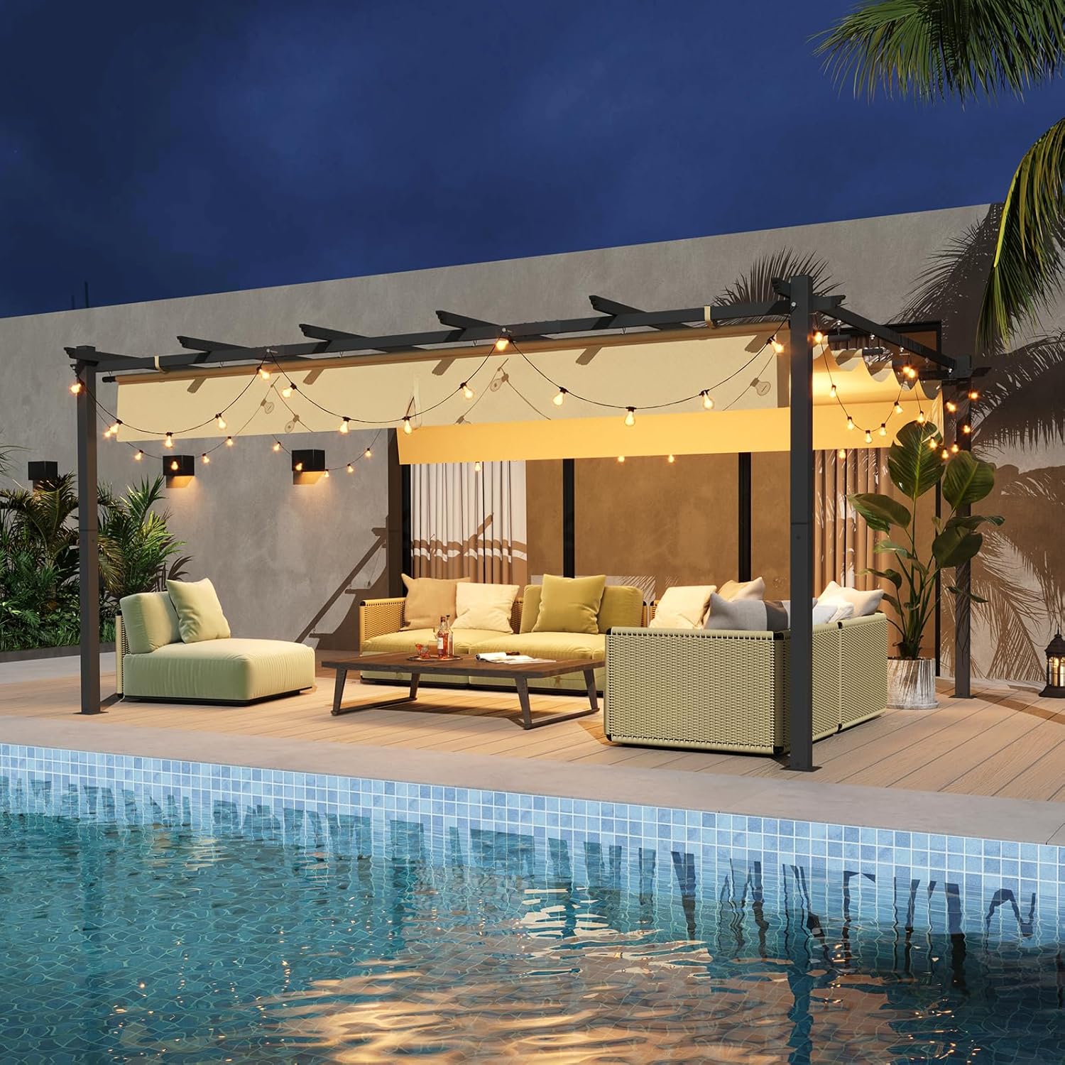 Retractable Pergola with Sun Shade Cover