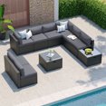 Clouddwell 10-Piece Patio Furniture Set On Sale, Black Rattan Wicker Outdoor Sectional Sofa Couch with Table Patio Conversation Set for Lawn& Backyard,Gray