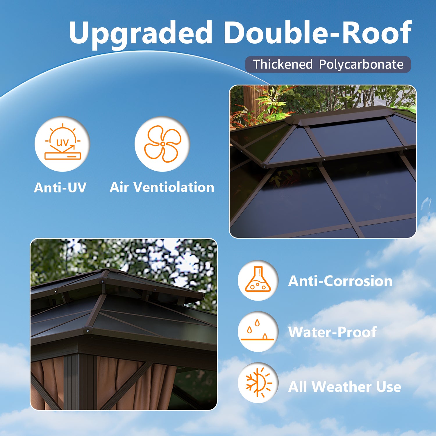 12'X 10' Outdoor Aluminum Hardtop Gazebo with Double Roof for Patio