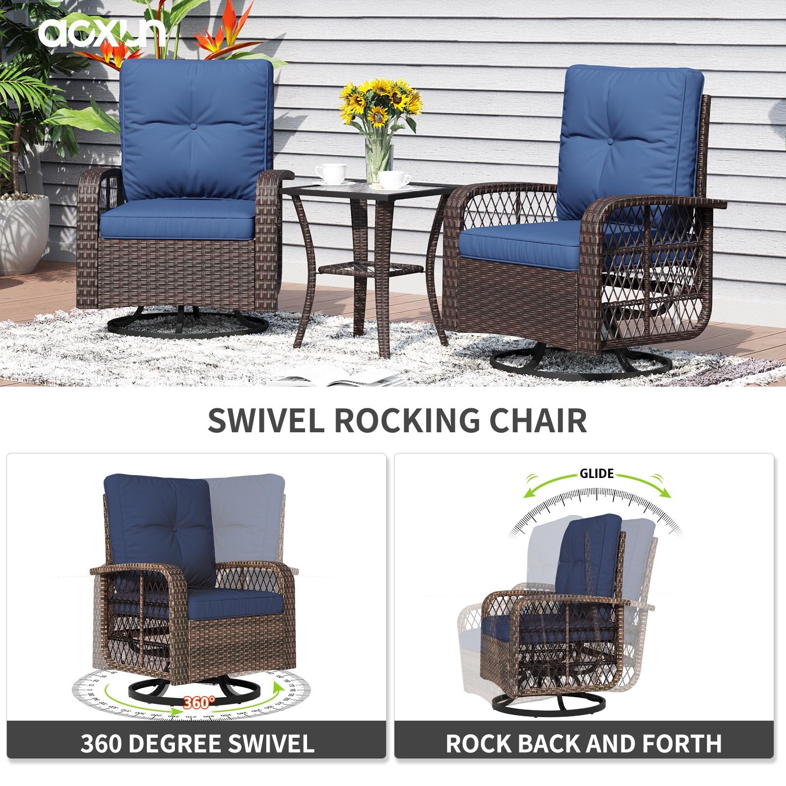 10pcs Patio Conversation Set with Fire Pit Table , Outdoor PE Rattan Sectional Sofa Sets with Swivel Chairs for Backyard,Blue