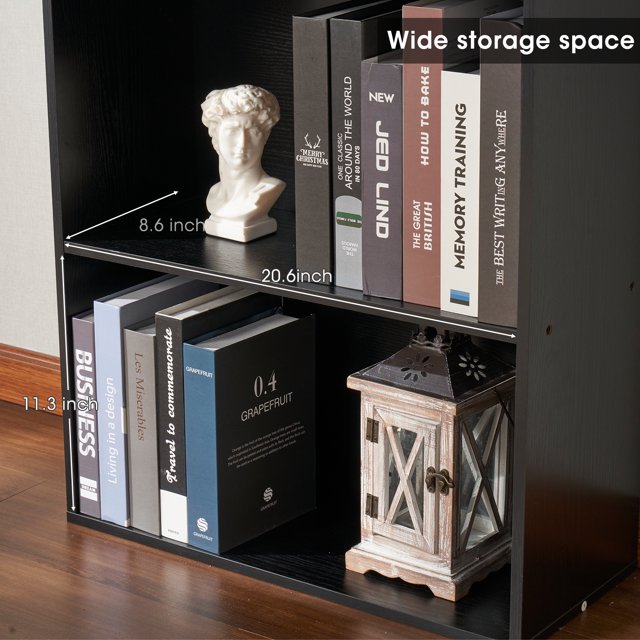 6 Tier Freestanding Bookcase, Modern Wooden Storage Book Shelf for Home Office and Bedroom, Black