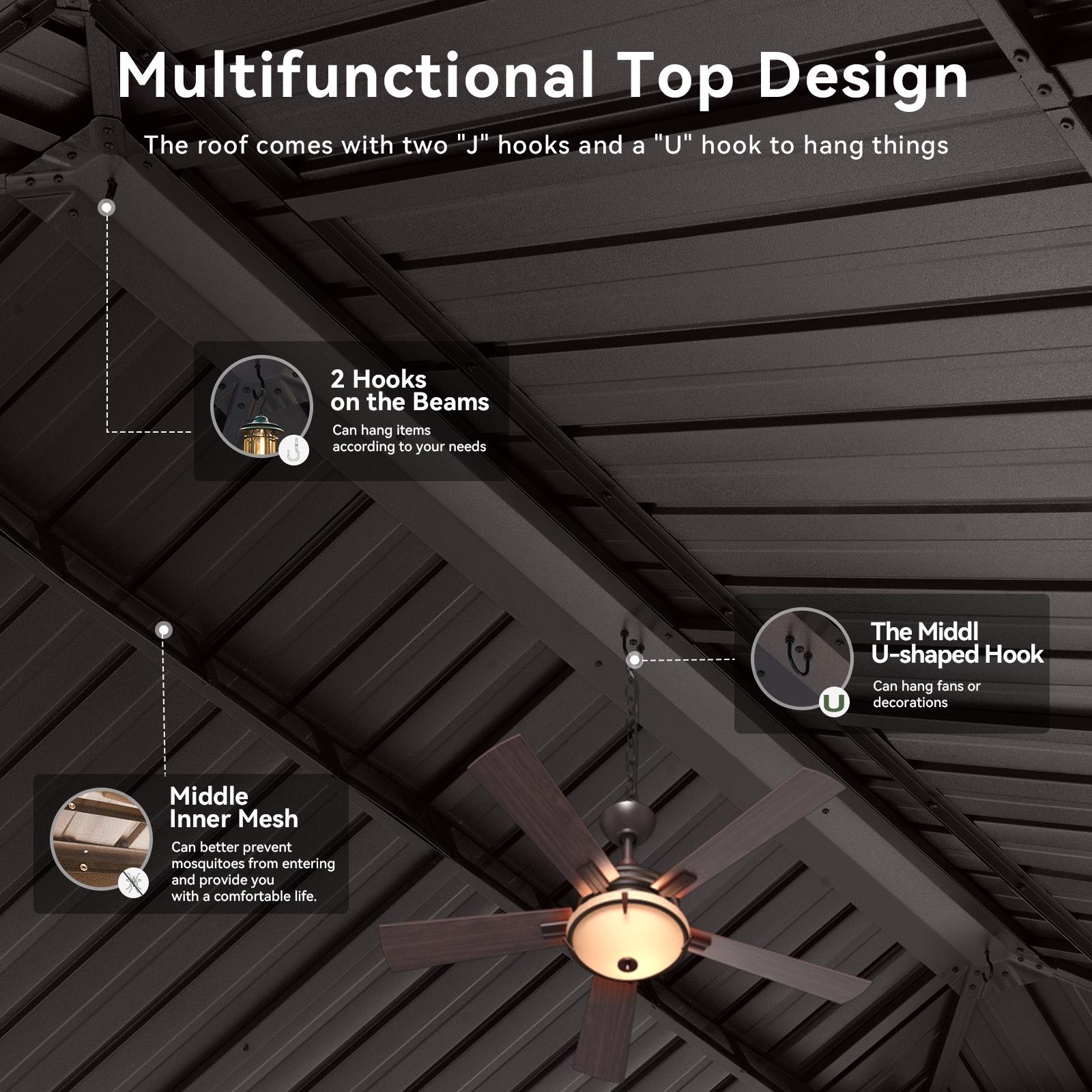 12 ft. x 20 ft. Outdoor Hardtop Gazebo, Galvanized Steel Double Roof Gazebo with Curtain and Netting