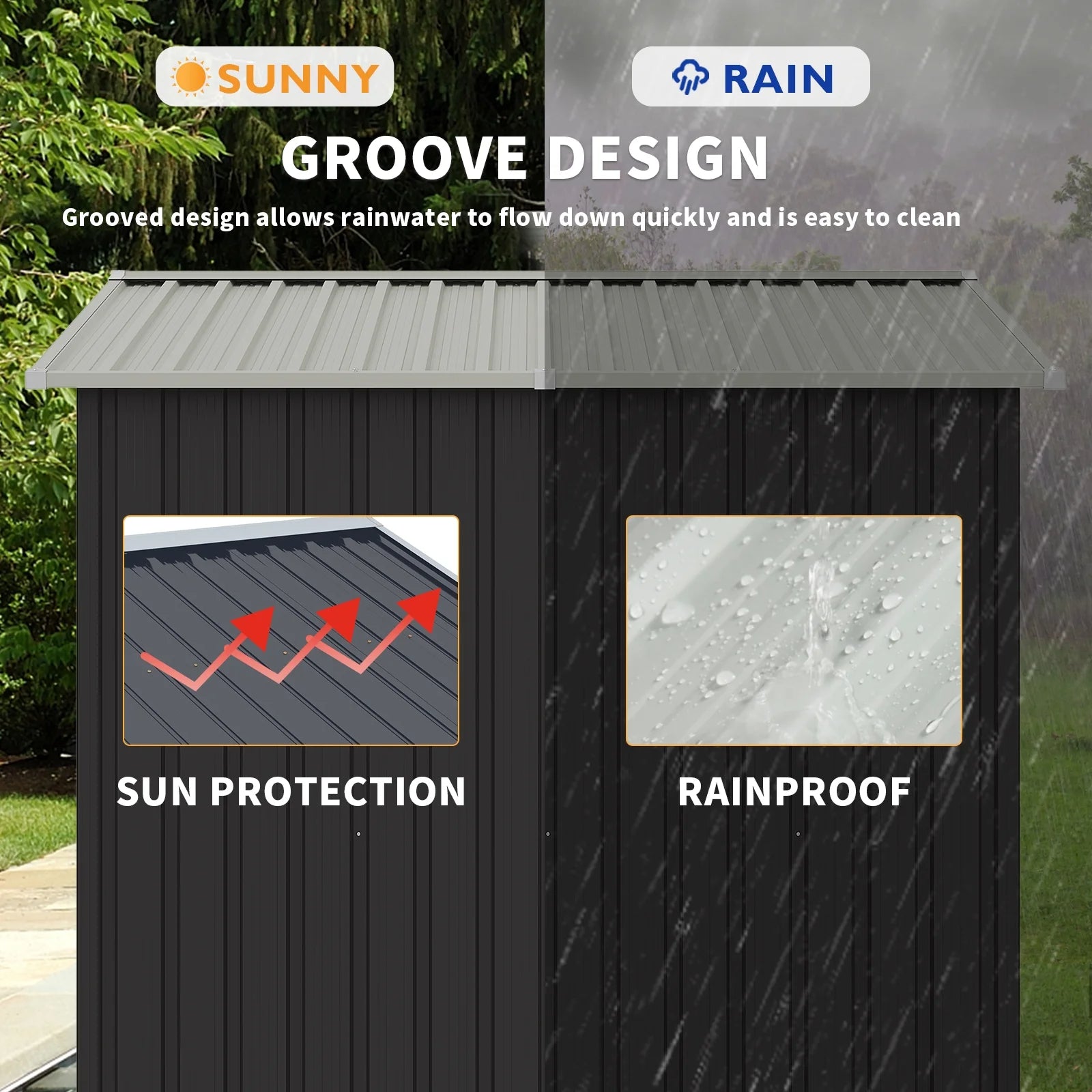 8’x 6’ Outdoor Storage Shed with Base Frame, Metal Garden Tool Shed with Lockable Door, Galvanized Steel Shed for Backyard, Lawn and Patio, Gray