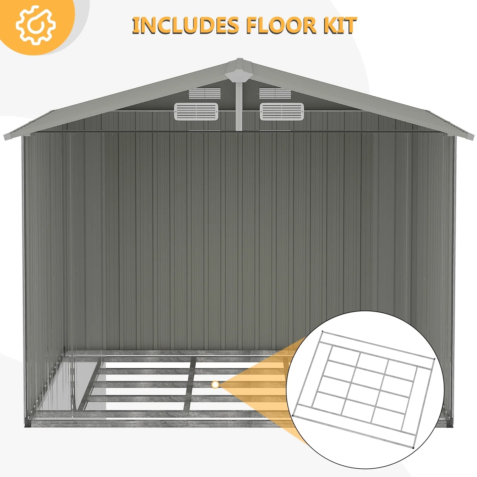 8’x 6’ Outdoor Storage Shed with Base Frame, Metal Garden Tool Shed with Lockable Door, Galvanized Steel Shed for Backyard, Lawn and Patio, Gray