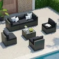 Clouddwell 7-Piece Patio Furniture Set on Sale, Black Rattan Wicker Outdoor Sectional Sofa Couch with Table Patio Conversation Set for Lawn& Backyard,Black