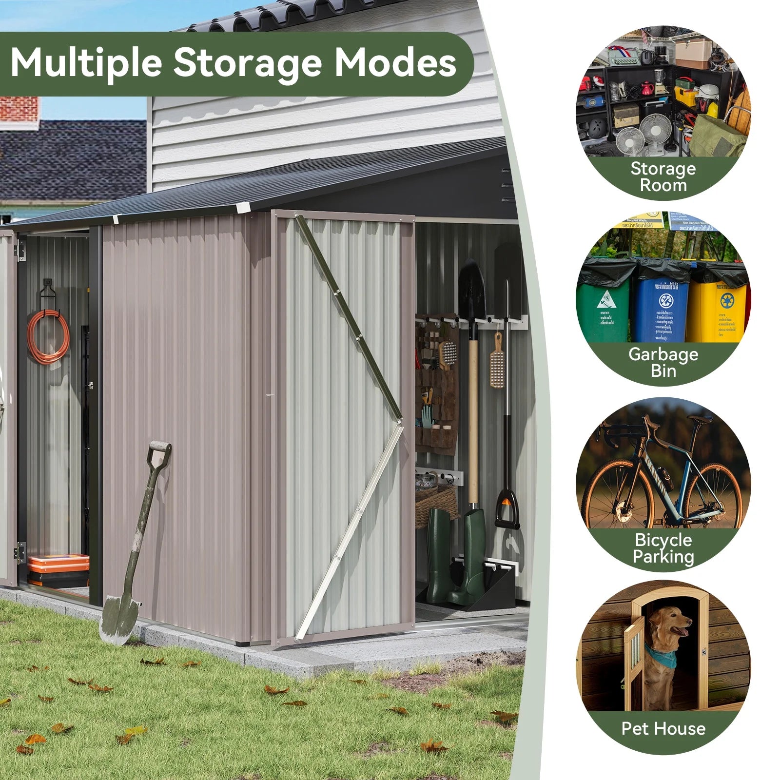 7.1x5.3 Storage Shed Lean to Storage Shed, Outdoor Metal Wall Side Storage Sheds, Outdoor Storage Cabinet for Patio, Garden, Lawn (Brown)